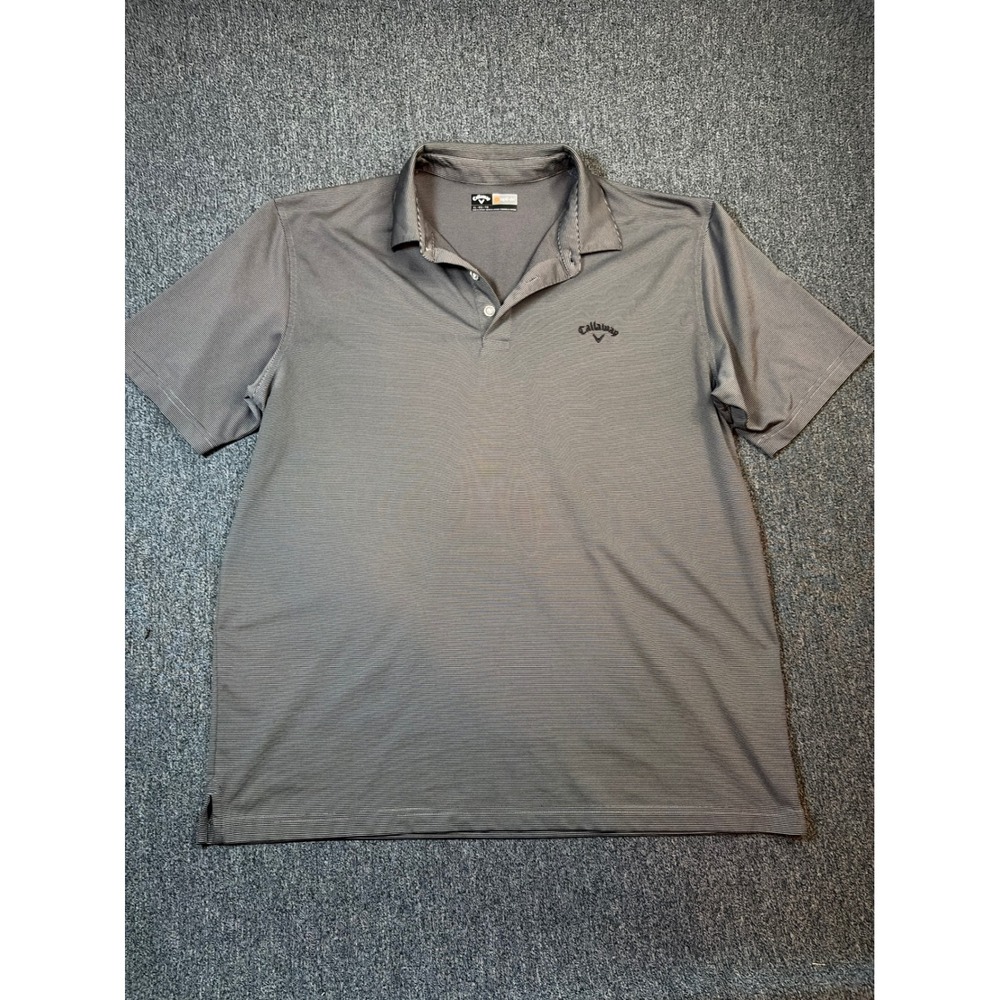 Callaway Opti-Dri Mens XL Golf Polo Shirt Grey Striped Short Sleeve Performance